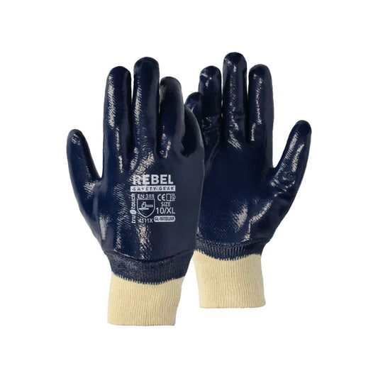 REBEL Tru Touch Tru Touch Blue Nitrile Heavy Duty Knit Wrist Gloves Size XL/10